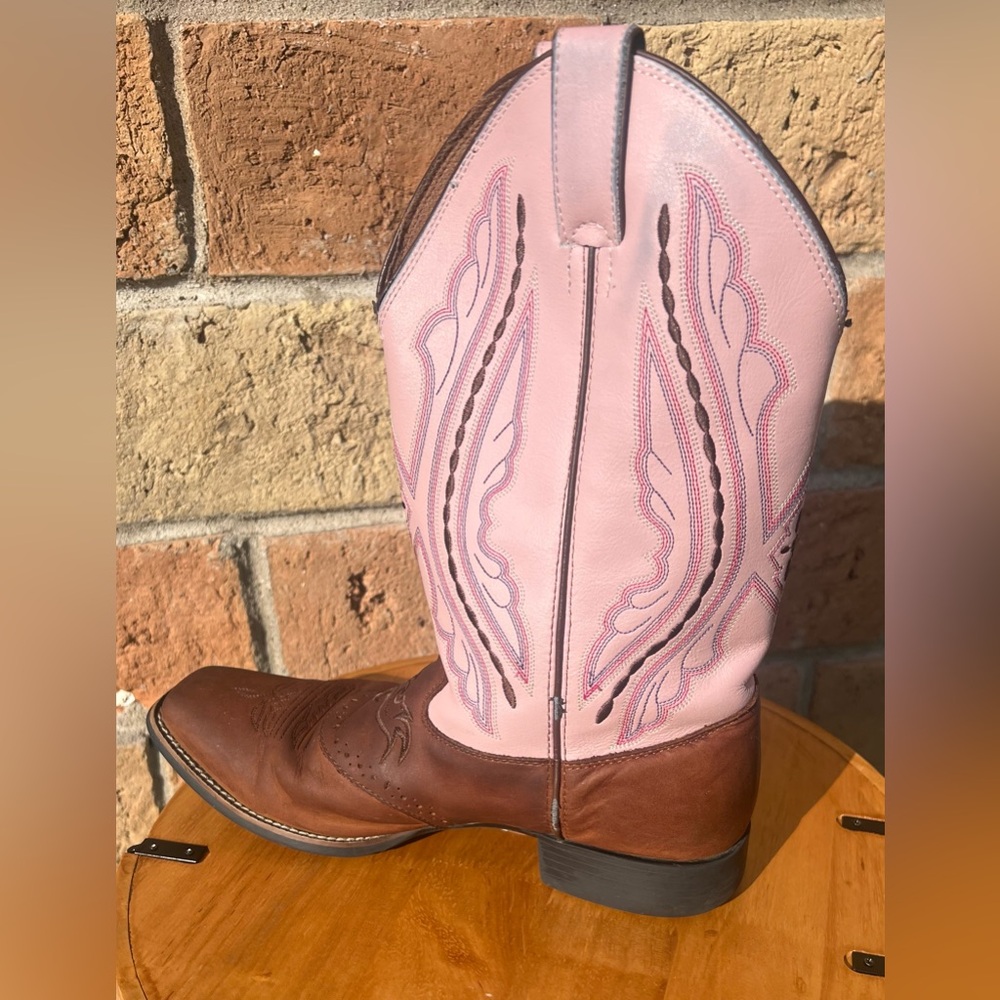 Justin Coffee Westerner Pink Luscious Cowgirl Women boot square toe-size 5.5 - Picture 9 of 11